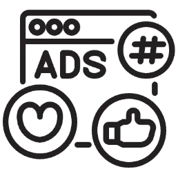 Icon: Social-Media-Anzeigen mit Likes und Hashtag