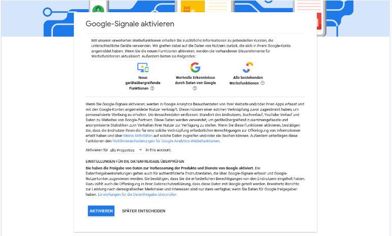 Google Analytics: Signale Aktivieren