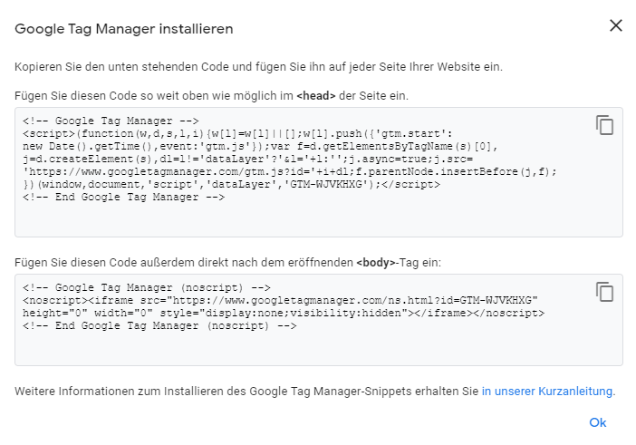 Google Tag Manager: Installation