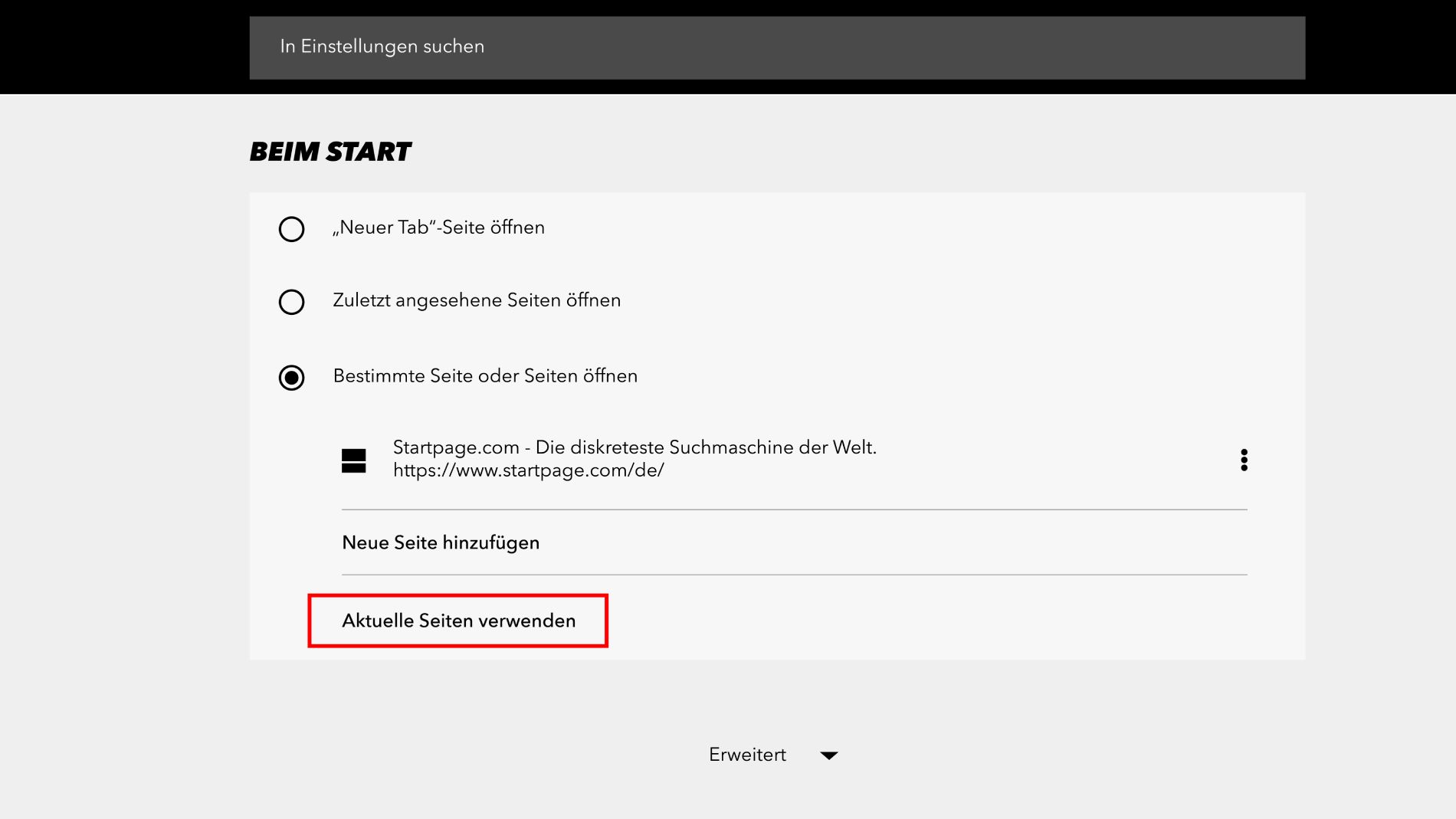 Startpage als Startseite Chrome