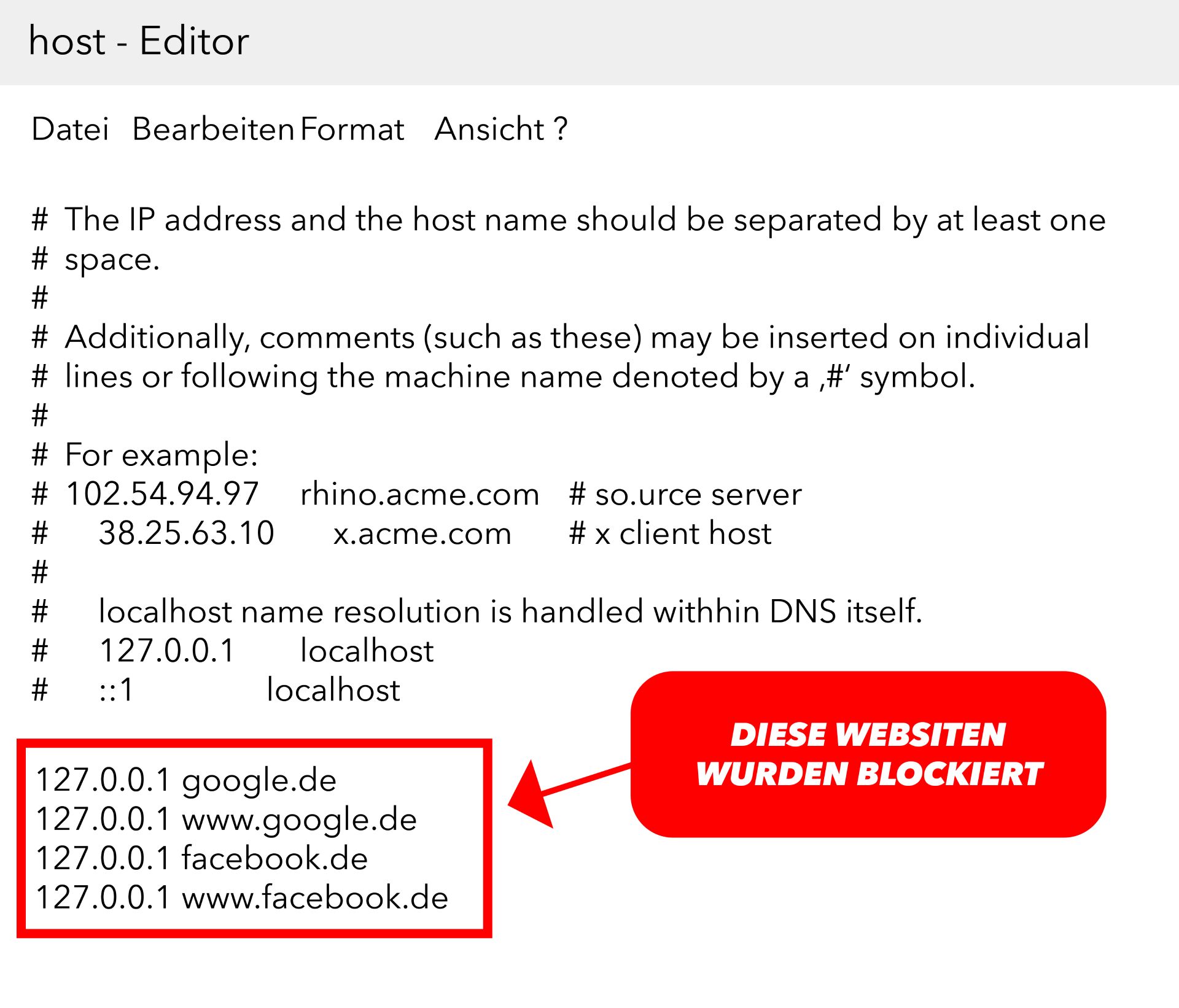 mit Hosts Datei Website blockieren