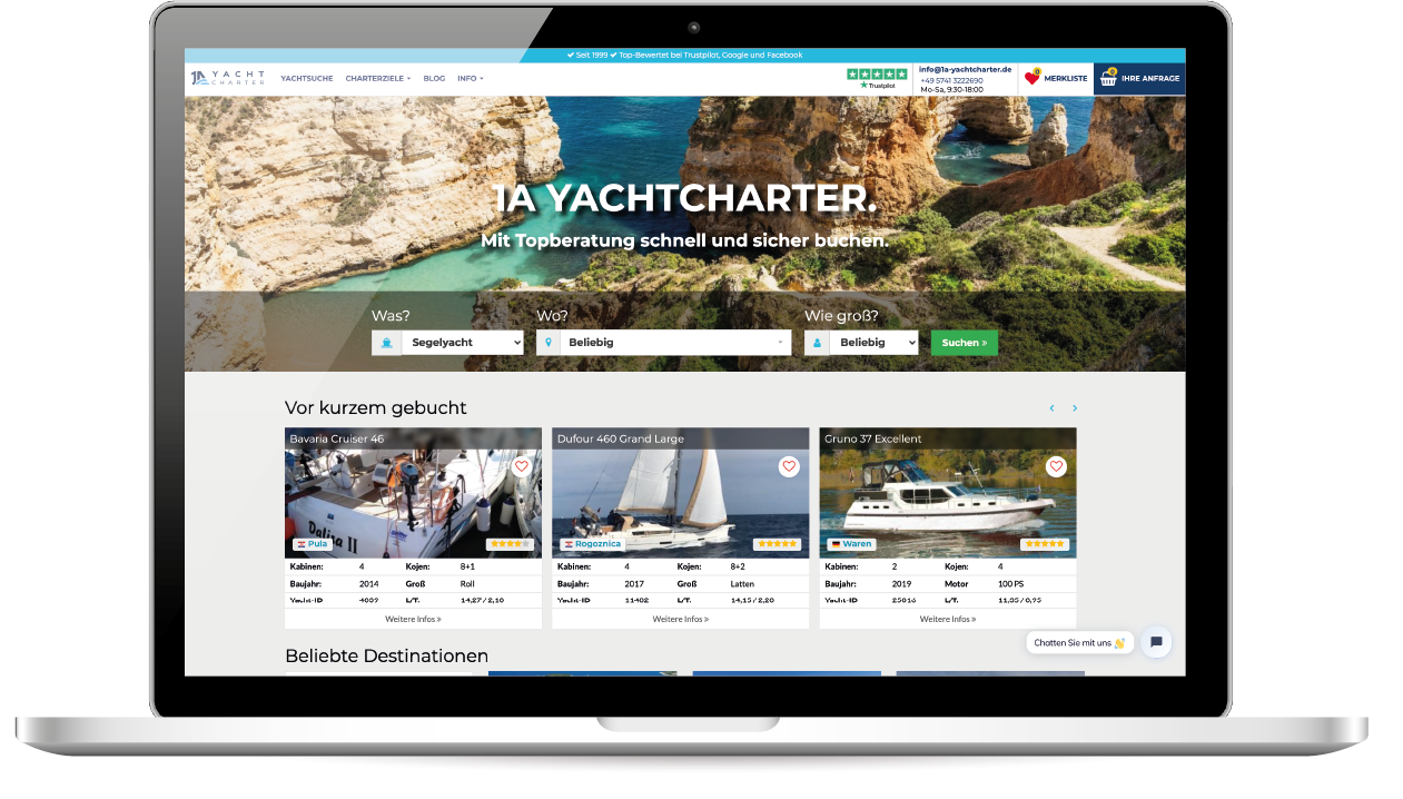 Projekt 1A Yachtcharter: Laptopbildschirm Mit Webseite