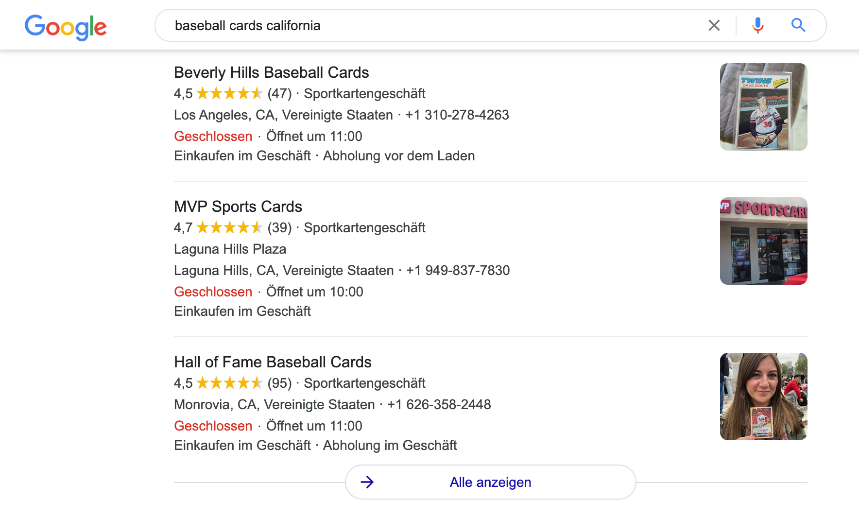 Google Suche Baseball Cards California
