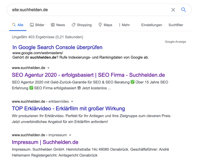 Suchmaschinenoptimierung: Google Search Console Beispiel